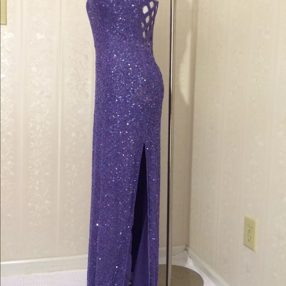 SOLD! One Shoulder Sequin Purple Silk Dress Large - Picture 5 of 8